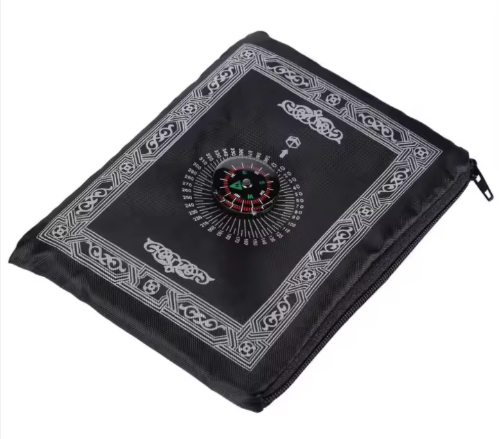 Reisebønneteppe med kompass – vanntett polyester - Svart